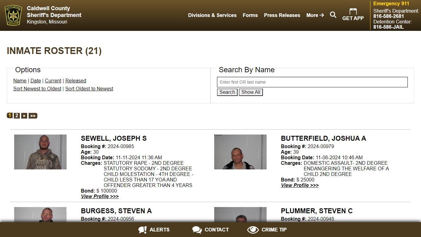 Inmate Roster | Caldwell County MO Sheriff's Department | Sort Booking ...