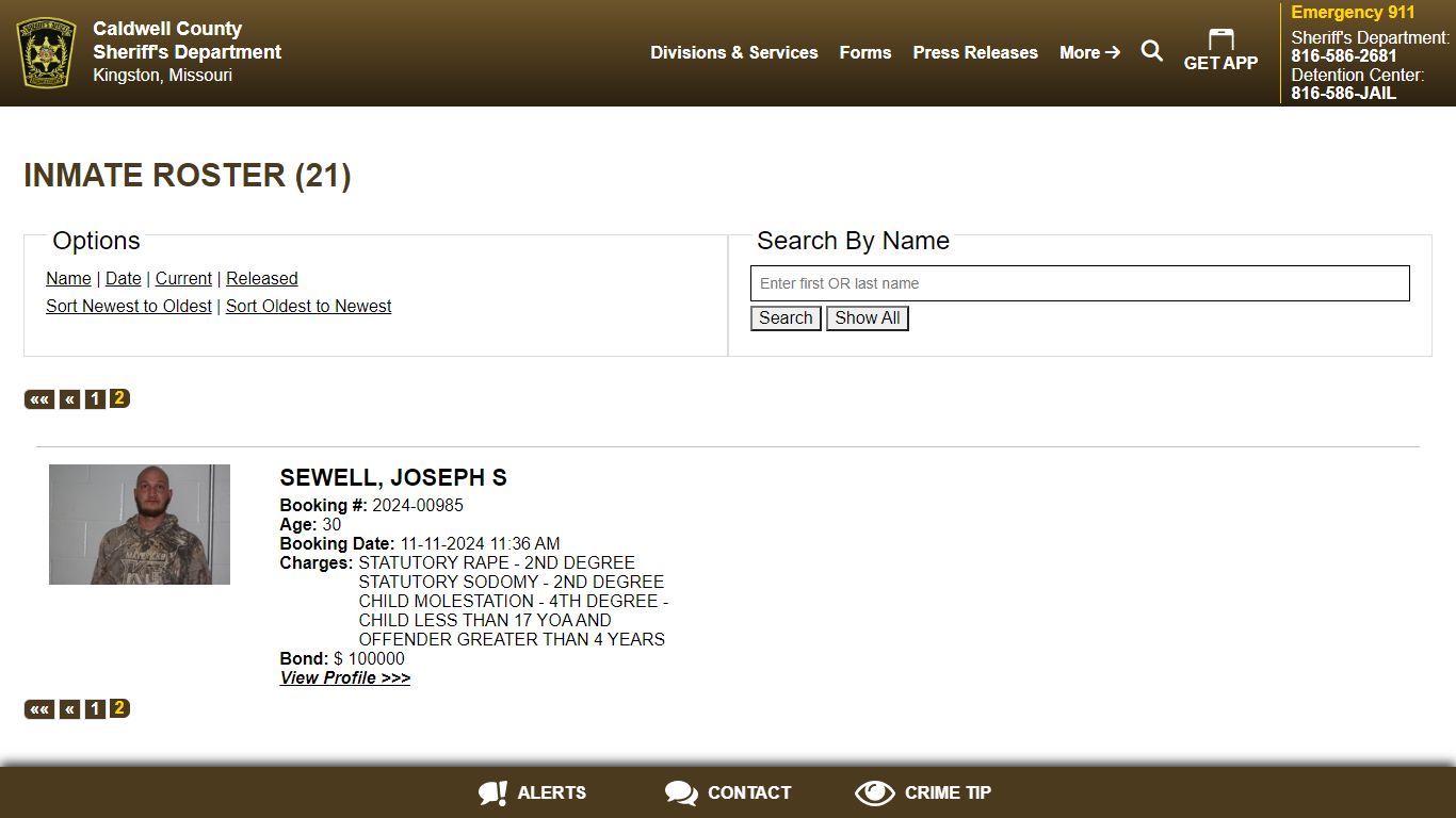 Inmate Roster | Caldwell County MO Sheriff's Department | Sort Booking ...